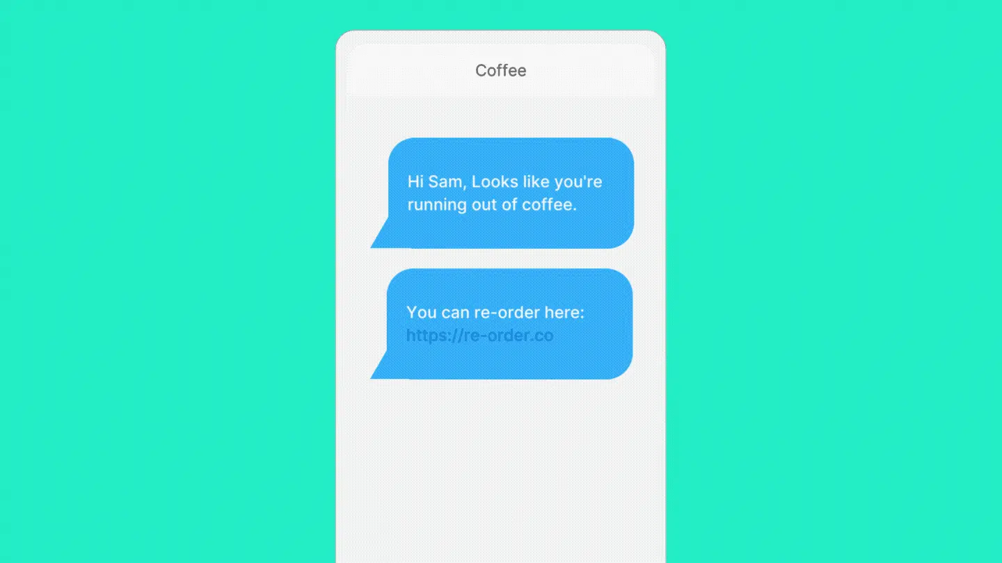 A personalized text message leading to Magic Cart